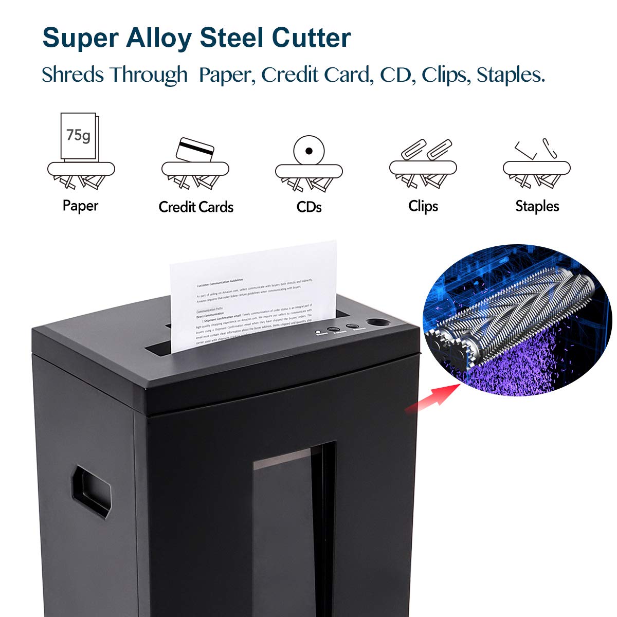 WOLVERINE 10-Sheet Super Micro Cut High Security Level P-5 Heavy Duty Paper/CD/Card Ultra Quiet Shredder for Home Office by 60 Mins Running Time and 6 Gallons Pullout Waste Bin SD9112 (Black ETL)