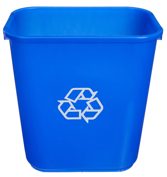 Amazon Basics Rectangular Commercial Office Wastebasket, w/Recycle Logo, 7 gallon (Pack of 2), Blue (Previously AmazonCommercial brand)