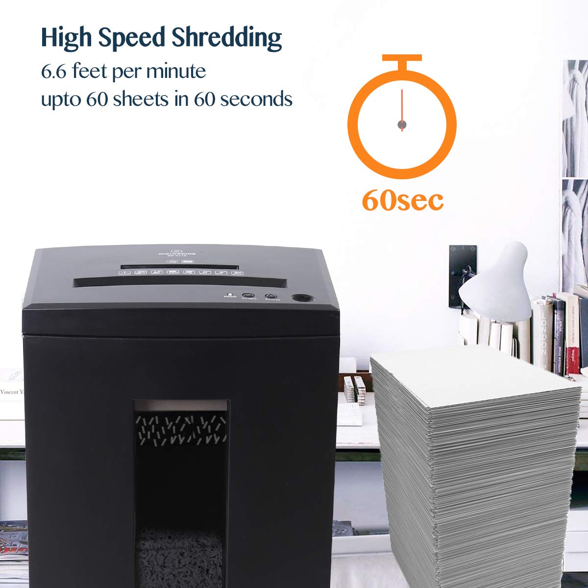 WOLVERINE 10-Sheet Super Micro Cut High Security Level P-5 Heavy Duty Paper/CD/Card Ultra Quiet Shredder for Home Office by 60 Mins Running Time and 6 Gallons Pullout Waste Bin SD9112 (Black ETL)