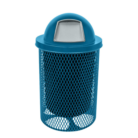 COATEDOUTDOORFURNITURE RDT-LBL Heavy Duty 32 Gallon Round Trash Receptacle, Liner Included, Light Blue with Black Dome, Made in America