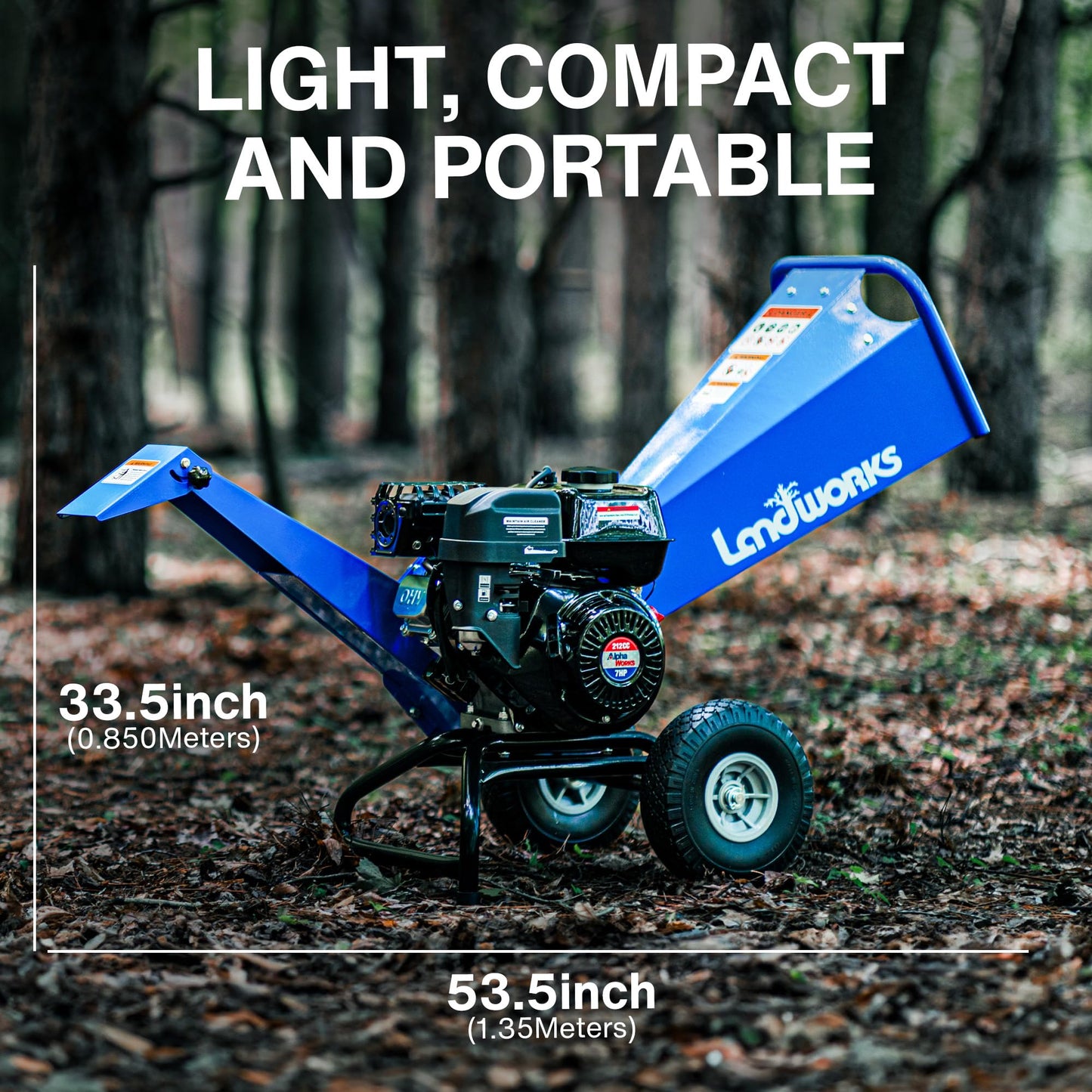 Landworks Wood Chipper Shredder Mulcher, Heavy Duty, 7 HP Gas Powered, Compact Rotor Assembly, 3 Inch Max Capacity