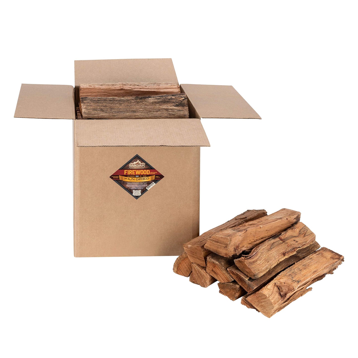 Smoak Firewood - Kiln Dried Premium Oak Firewood (includes firestarter) (Large (16inch Logs) 120-140lbs)